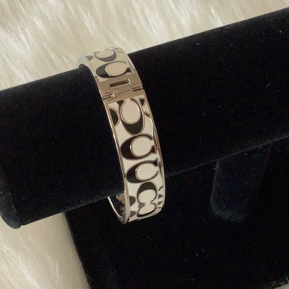 COACH Silver LOGO Signed Hinged Bangle Bracelet - Picture 7 of 14